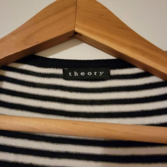 Theory Stripe Sleeveless Cardigan Waterfall Vest - Picture 2 of 6